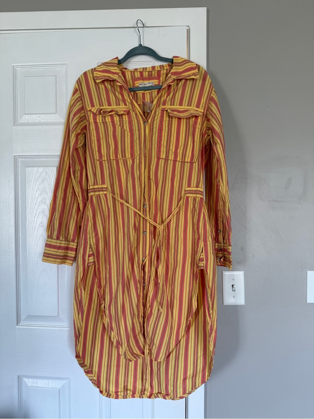 Free People Striped Flannel Shirt Button Down Midi Dress Beach Vacation